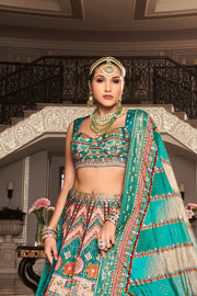 Sea Green & Turquoise Banarasi Silk Zari Lehenga Choli