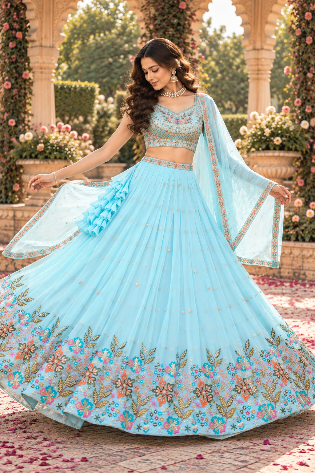 Sky Blue Fox Georgette Sequin Lehenga Choli