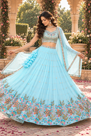 Sky Blue Fox Georgette Sequin Lehenga Choli