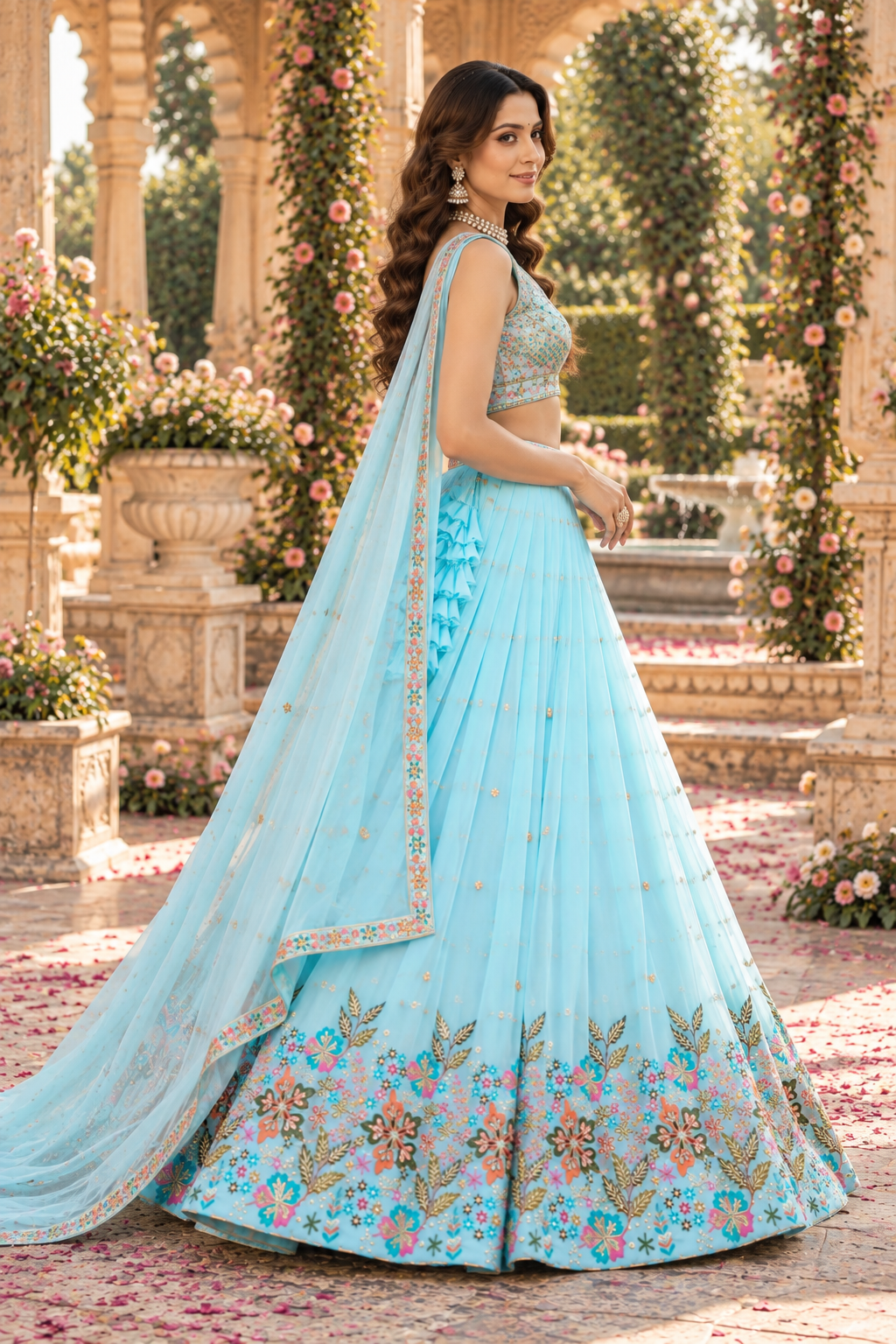 Sky Blue Fox Georgette Sequin Lehenga Choli