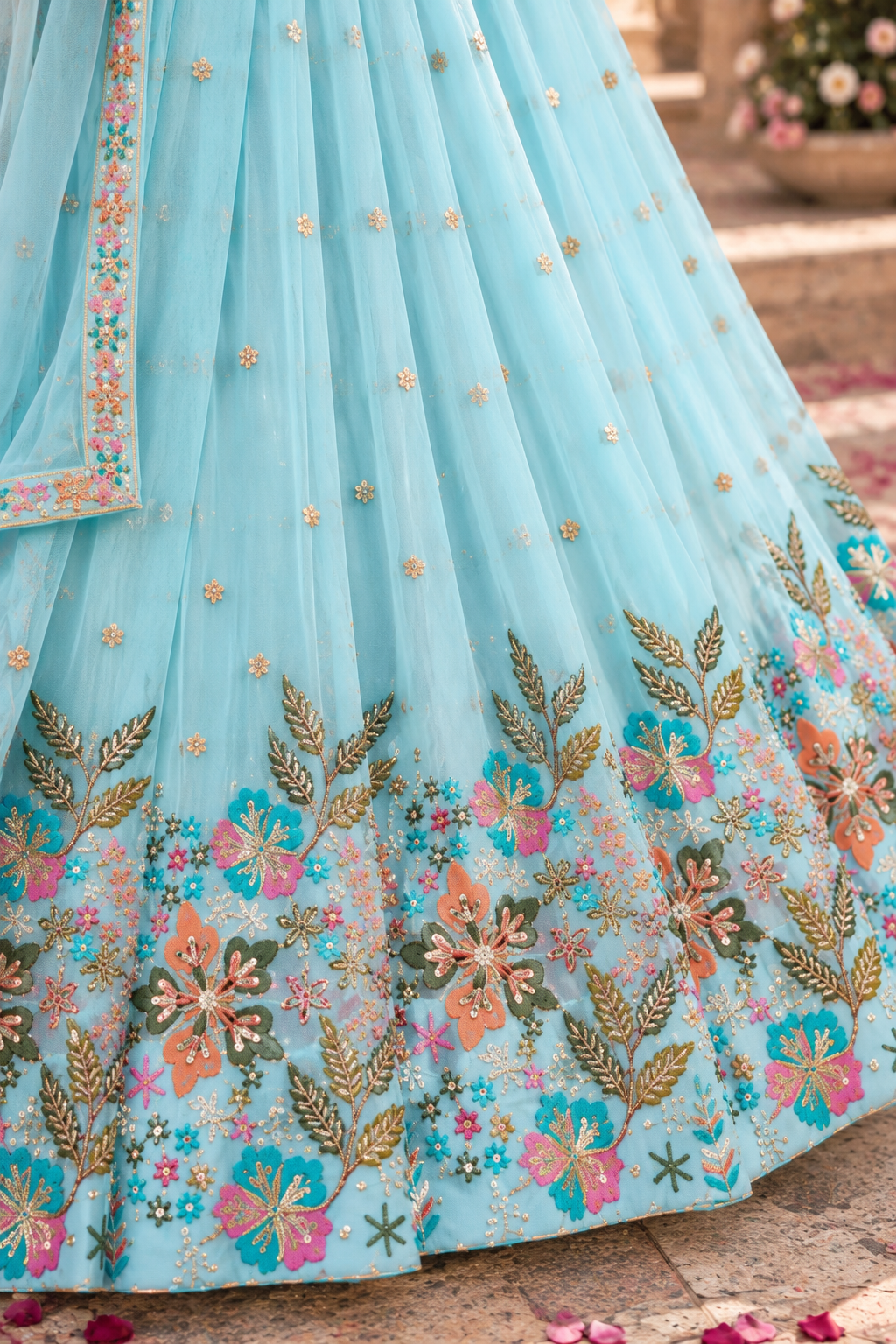 Sky Blue Fox Georgette Sequin Lehenga Choli