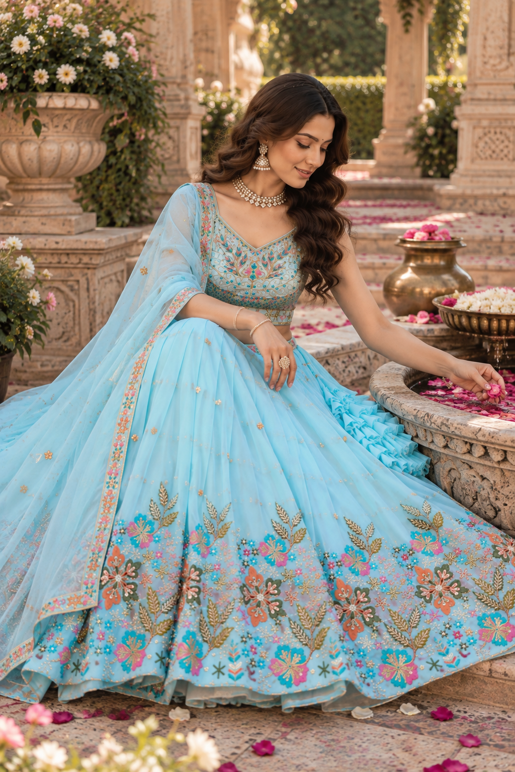 Sky Blue Fox Georgette Sequin Lehenga Choli