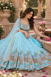 Sky Blue Fox Georgette Sequin Lehenga Choli