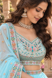 Sky Blue Fox Georgette Sequin Lehenga Choli