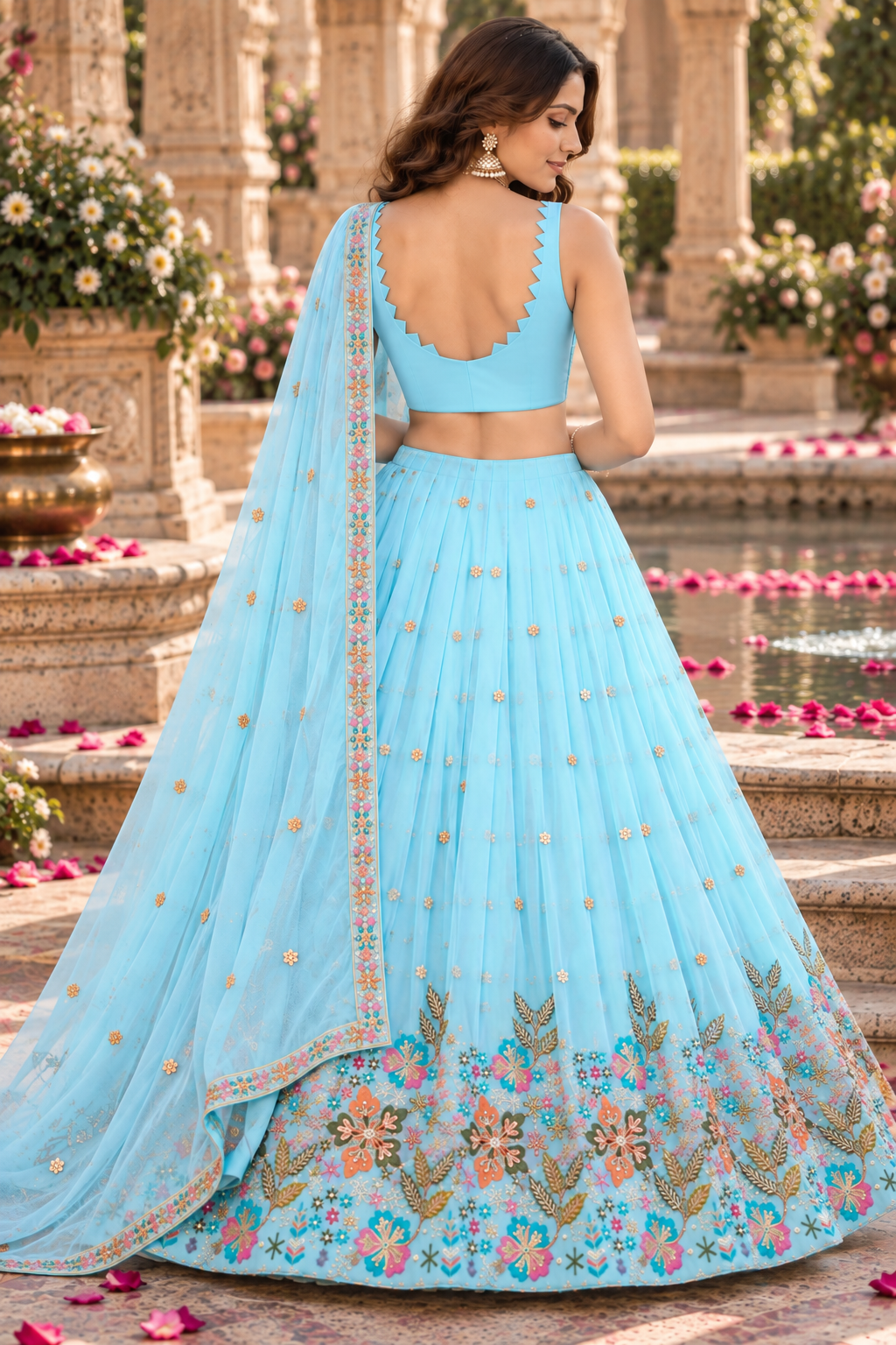 Sky Blue Fox Georgette Sequin Lehenga Choli