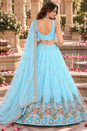 Sky Blue Fox Georgette Sequin Lehenga Choli