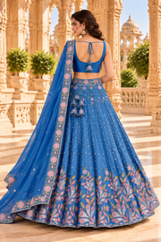 Sky Blue Floral Embroidered Lehenga Choli with Dupatta