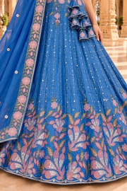 Sky Blue Floral Embroidered Lehenga Choli with Dupatta