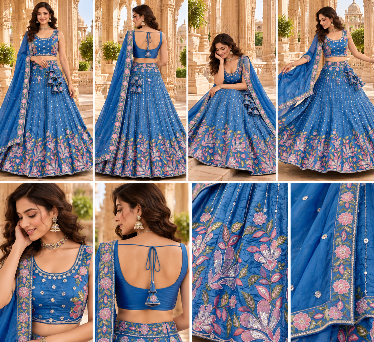 Sky Blue Floral Embroidered Lehenga Choli with Dupatta