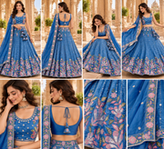 Sky Blue Floral Embroidered Lehenga Choli with Dupatta