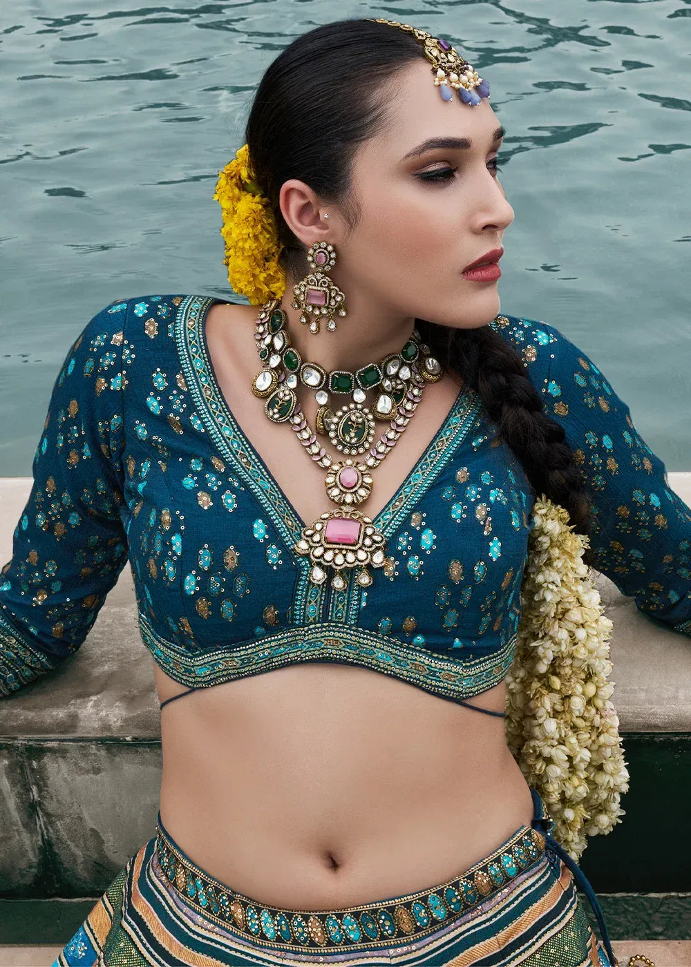 Sky Blue & Silver Banarasi Silk Zari Lehenga Choli