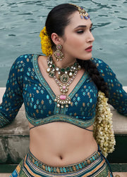 Sky Blue & Silver Banarasi Silk Zari Lehenga Choli