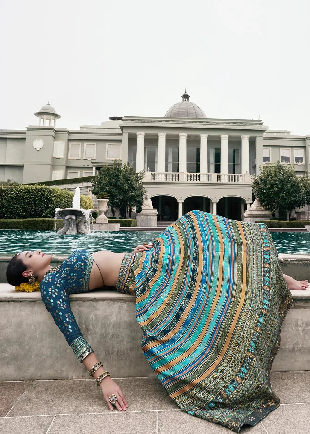 Sky Blue & Silver Banarasi Silk Zari Lehenga Choli