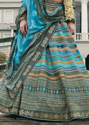 Sky Blue & Silver Banarasi Silk Zari Lehenga Choli