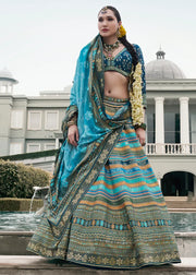Sky Blue & Silver Banarasi Silk Zari Lehenga Choli