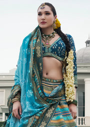 Sky Blue & Silver Banarasi Silk Zari Lehenga Choli