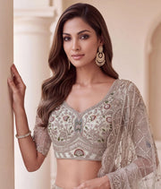 Sky Blue Net Crystal Handwork Zari Embroidered Lehenga Choli