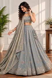 Smoky Grey Embroidered Lehenga Set