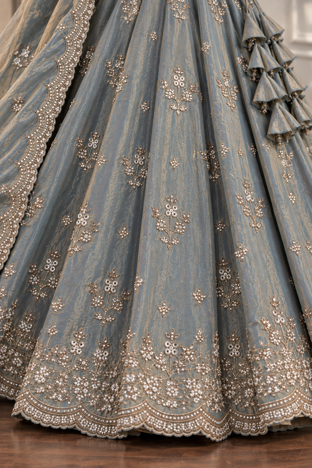 Smoky Grey Embroidered Lehenga Set