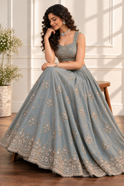 Smoky Grey Embroidered Lehenga Set