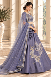 Steel Blue Dhurandhar Silk Lehenga Choli with Bead & Thread Work