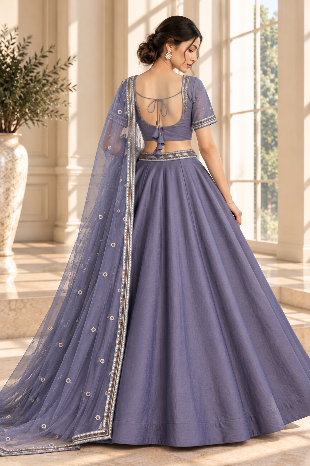 Steel Blue Dhurandhar Silk Lehenga Choli with Bead & Thread Work