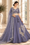 Steel Blue Dhurandhar Silk Lehenga Choli with Bead & Thread Work