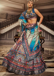 Steel Blue Multicolor Banarasi Silk Zari Lehenga Choli