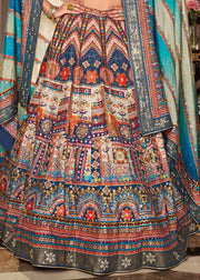 Steel Blue Multicolor Banarasi Silk Zari Lehenga Choli
