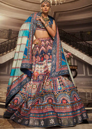 Steel Blue Multicolor Banarasi Silk Zari Lehenga Choli