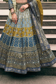 Steel Grey & Mustard Banarasi Silk Lehenga Choli
