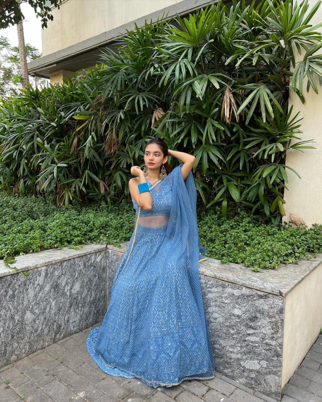 Blue Georgette Lehenga With Resham & Sequin Embroidery