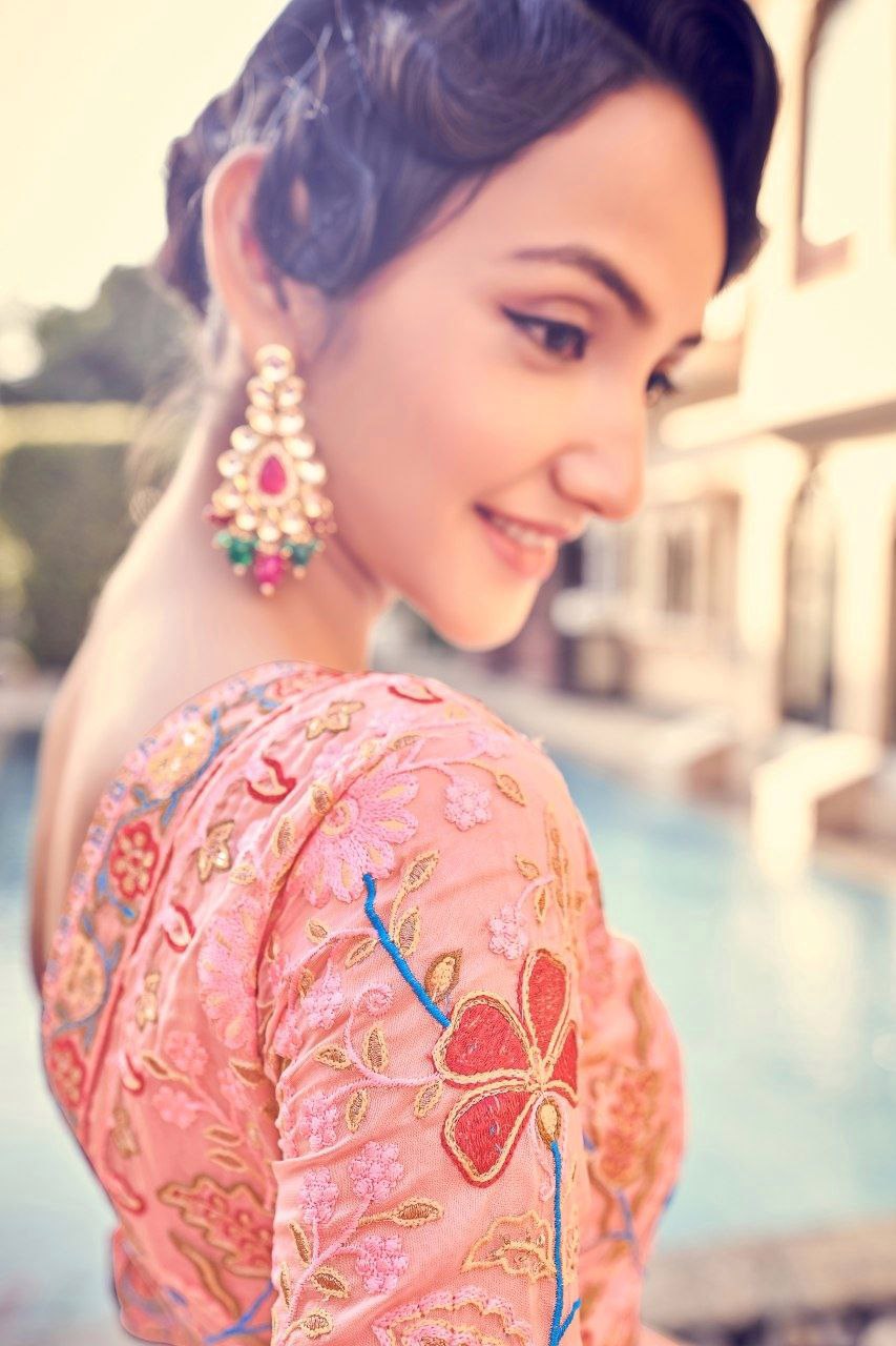 Graceful Peach Pink Organza Saree With Elegant Embroidery