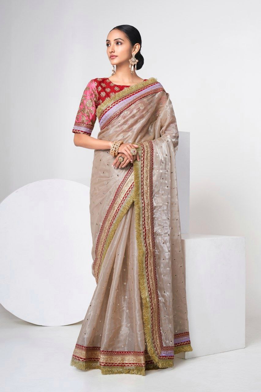 Elegant Beige Jimmy Choo Lehenga Set With Intricate Sequin Embellishments