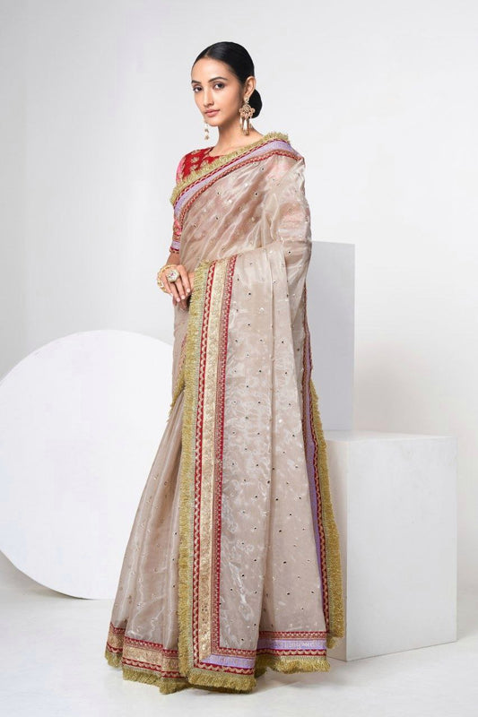 Elegant Beige Jimmy Choo Lehenga Set With Intricate Sequin Embellishments