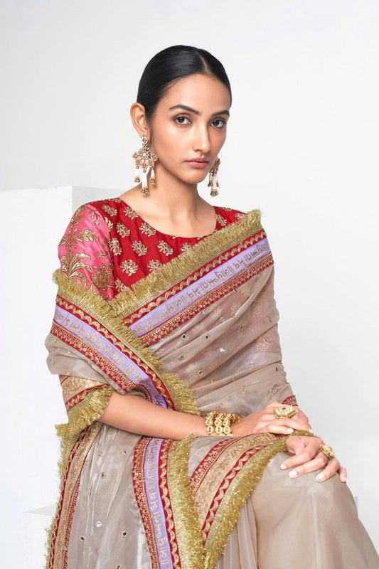 Elegant Beige Jimmy Choo Lehenga Set With Intricate Sequin Embellishments