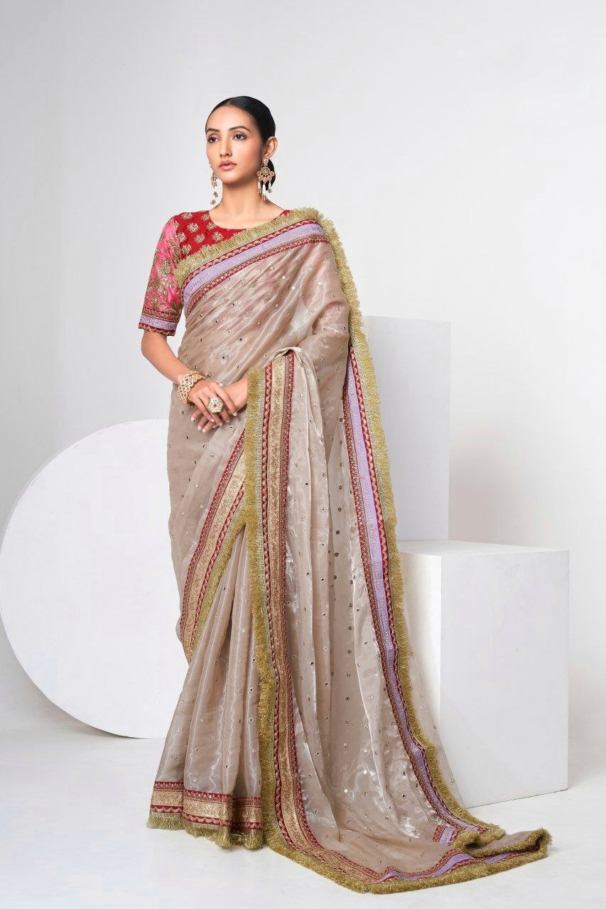 Elegant Beige Jimmy Choo Lehenga Set With Intricate Sequin Embellishments