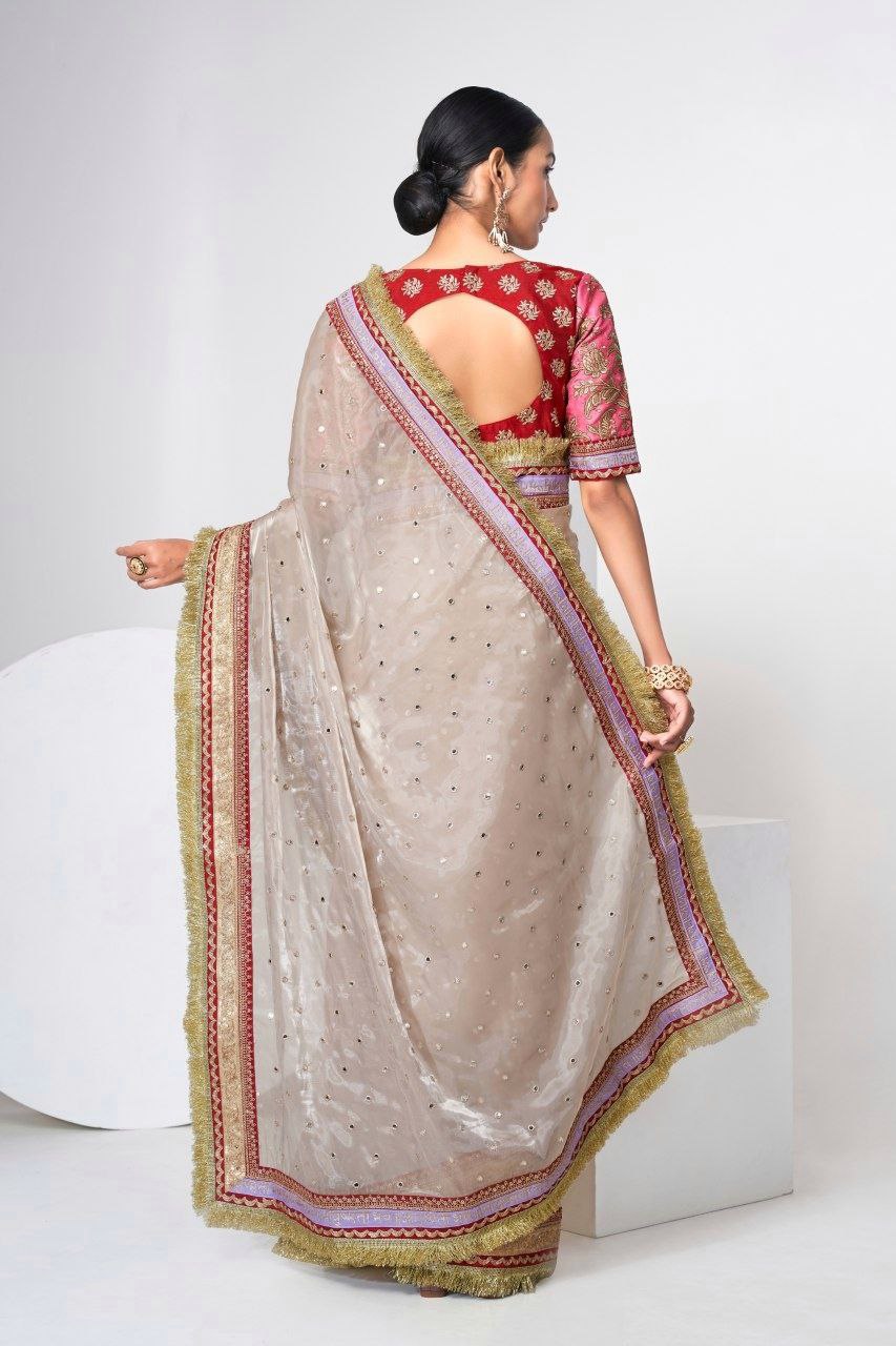 Elegant Beige Jimmy Choo Lehenga Set With Intricate Sequin Embellishments