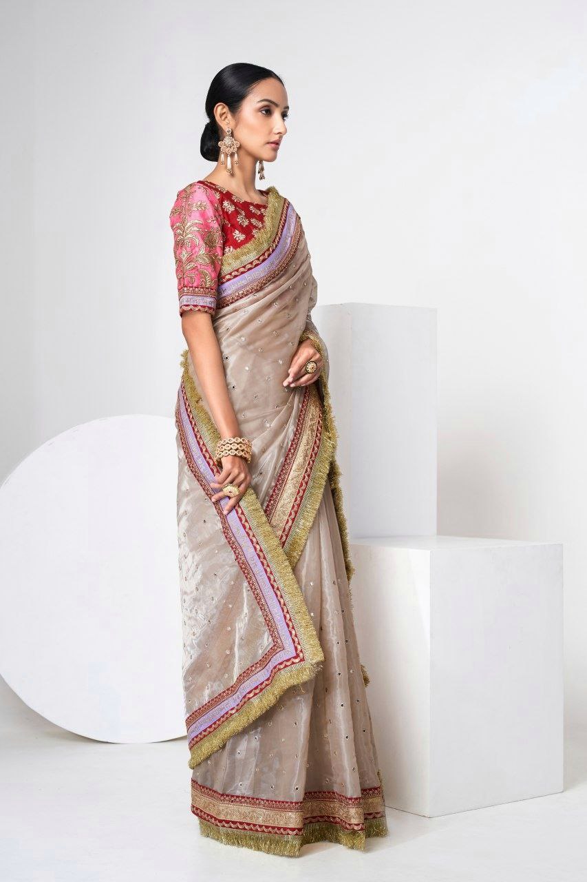 Elegant Beige Jimmy Choo Lehenga Set With Intricate Sequin Embellishments