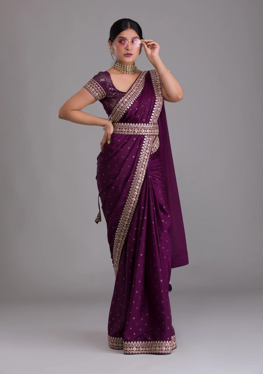 Luxurious Wine Kasturi Silk Saree With Intricate Embroidery