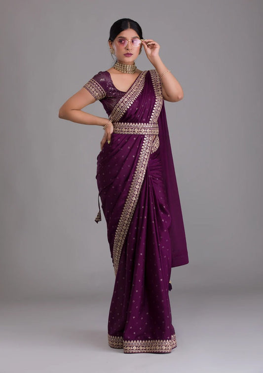 Luxurious Wine Kasturi Silk Saree With Intricate Embroidery