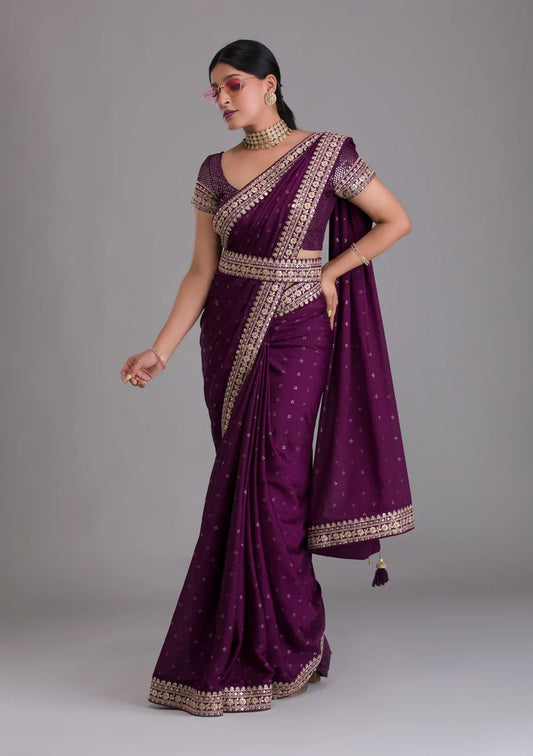 Luxurious Wine Kasturi Silk Saree With Intricate Embroidery