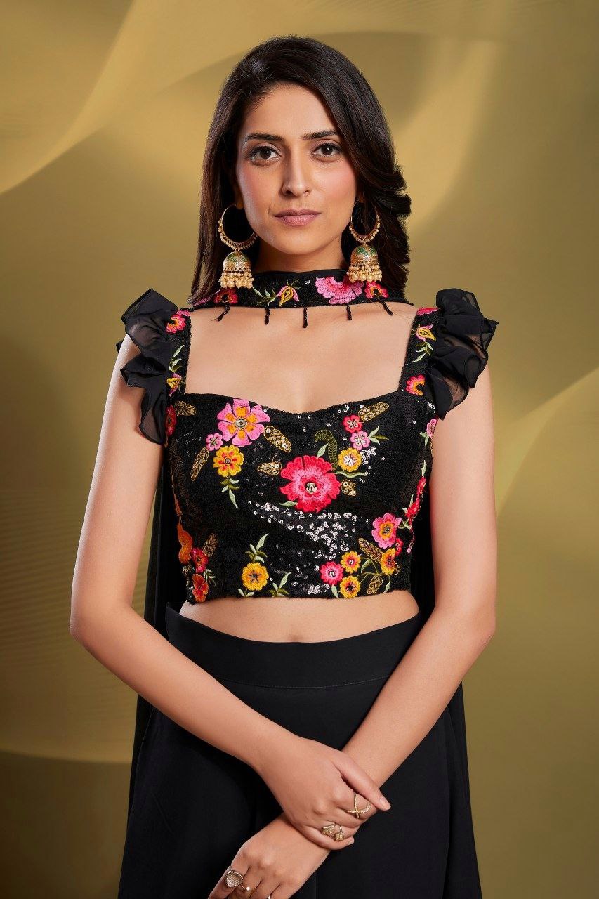 Elegant Black Georgette Lehenga Set - Fully Stitched & Ready to Wear