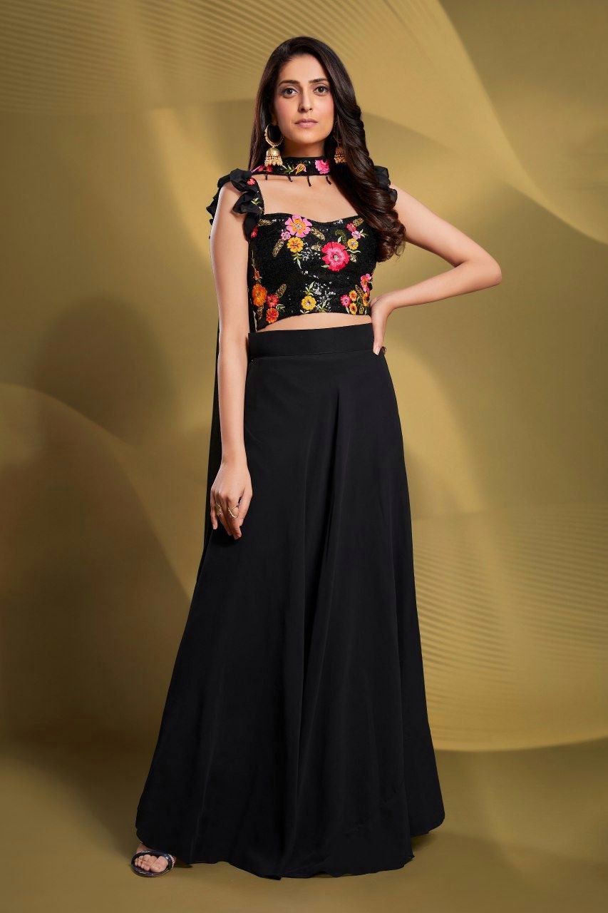 Elegant Black Georgette Lehenga Set - Fully Stitched & Ready to Wear