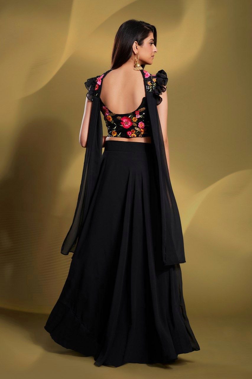 Elegant Black Georgette Lehenga Set - Fully Stitched & Ready to Wear