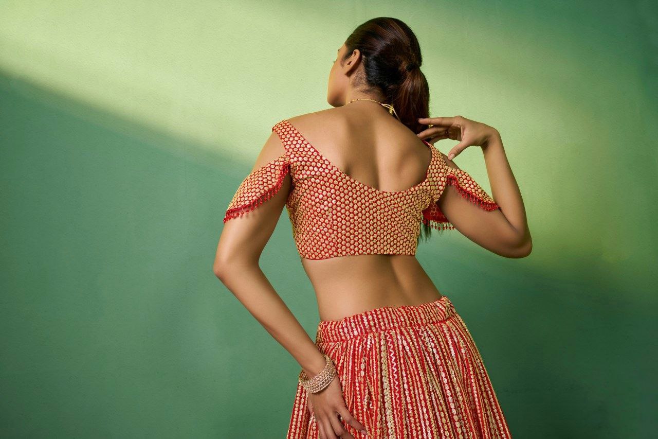 Radiant Red Georgette Embroidered Lehenga Set