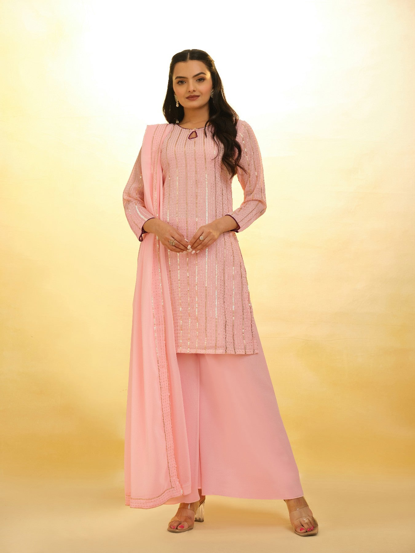 Elegant Sequins Embroidered Palazzo Suit Set