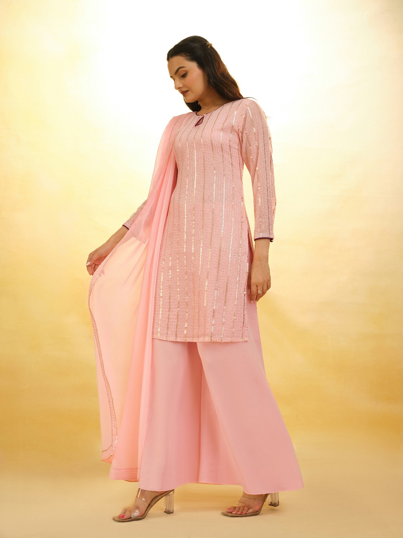Elegant Sequins Embroidered Palazzo Suit Set