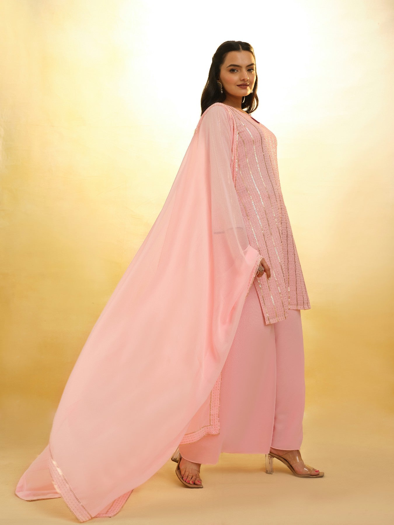 Elegant Sequins Embroidered Palazzo Suit Set