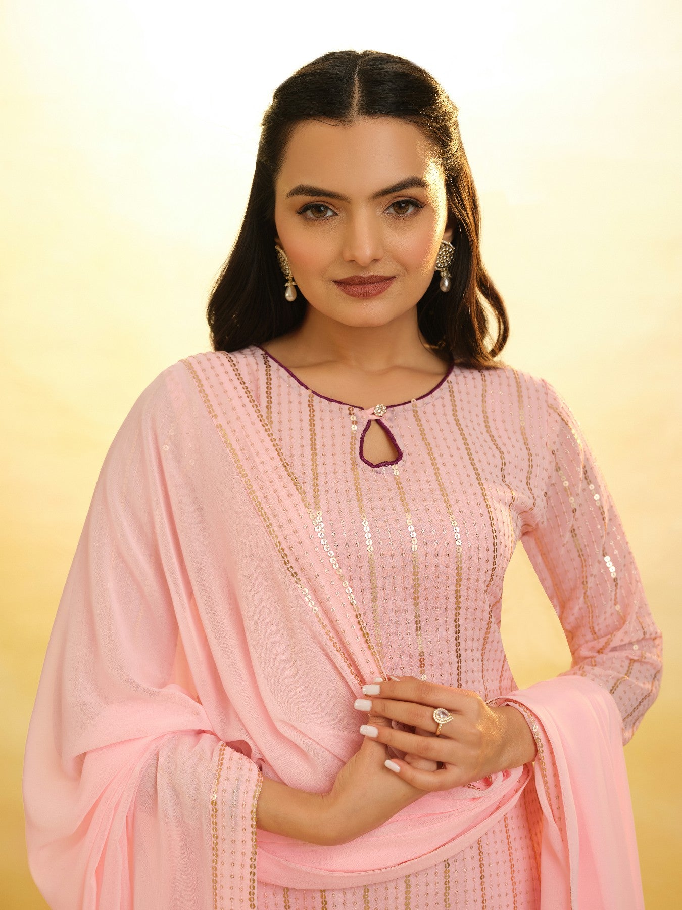 Elegant Sequins Embroidered Palazzo Suit Set